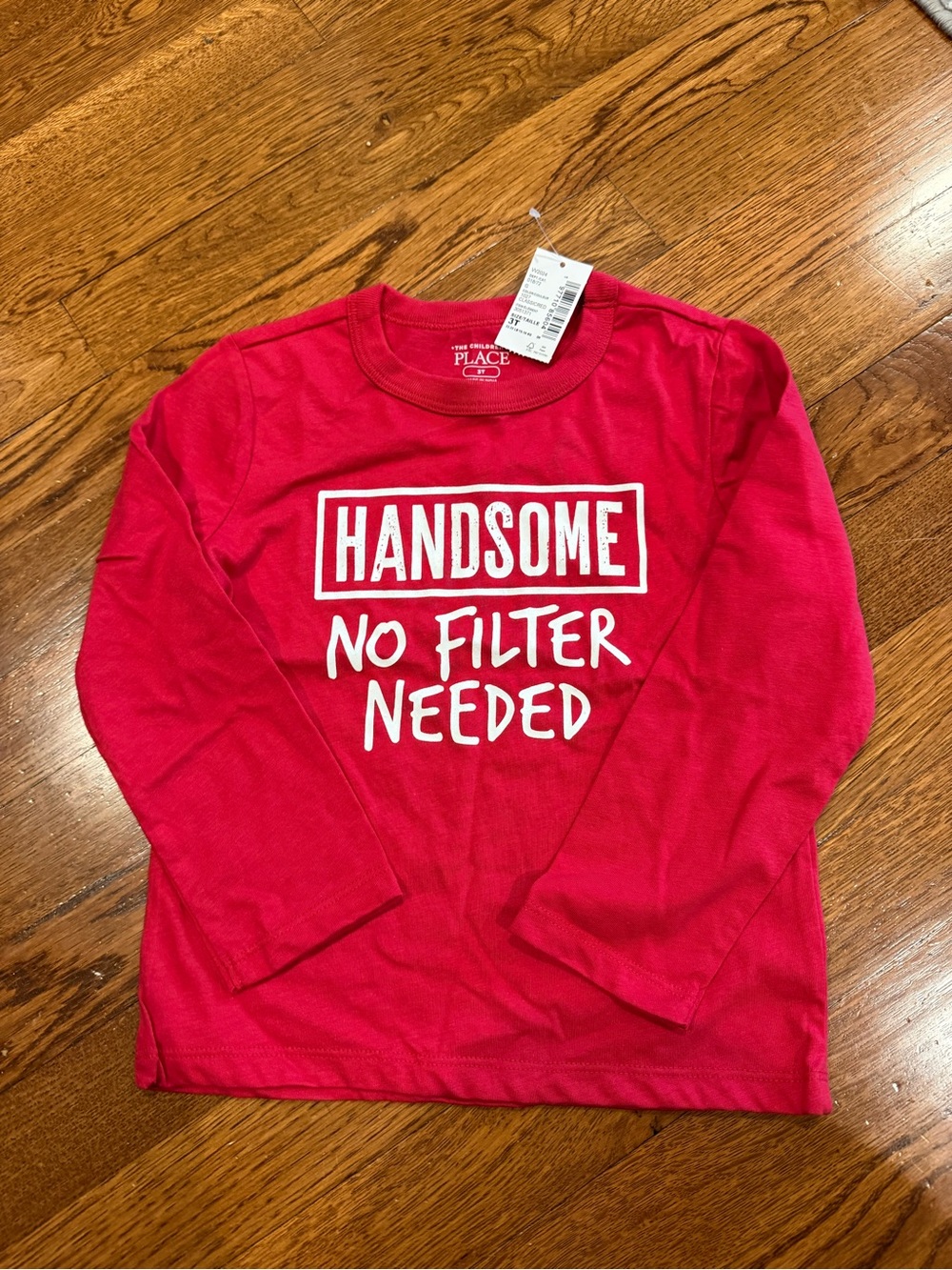 The Children's Place Red Long-Sleeve 'Handsome No Filter Needed' Tee 3T NWT